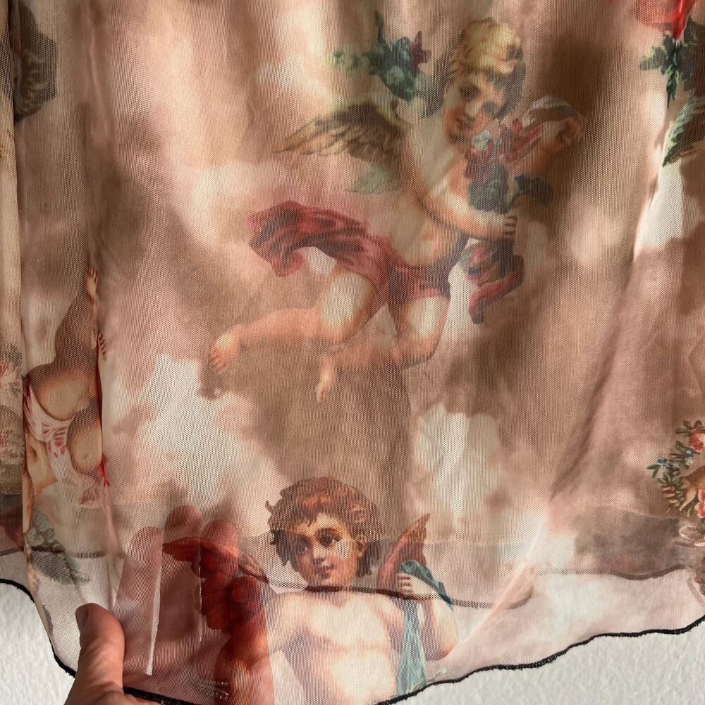 VINTAGE Y2K 2000s Beige Tan Angel Cherub Lace Mini Skirt Womens Small - Picture 3 of 3
